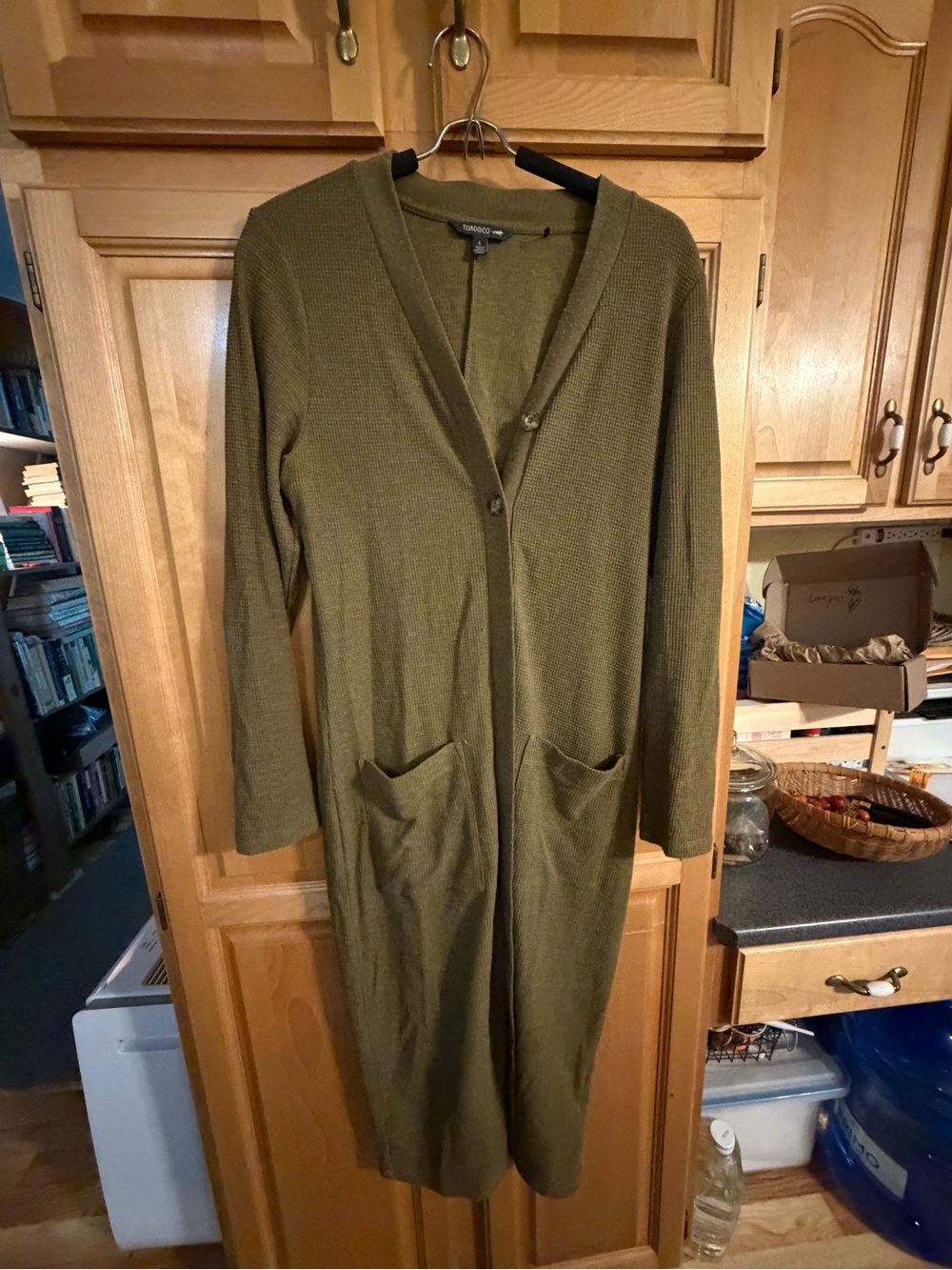 Toad&Co Olive Green Long Knit Cardigan Dress